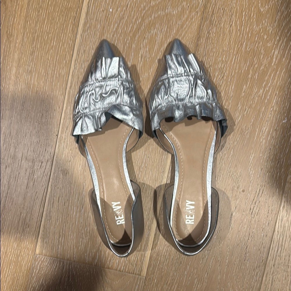 Renvy Silver Flats with Elegant Pleated Design BRAND NEW